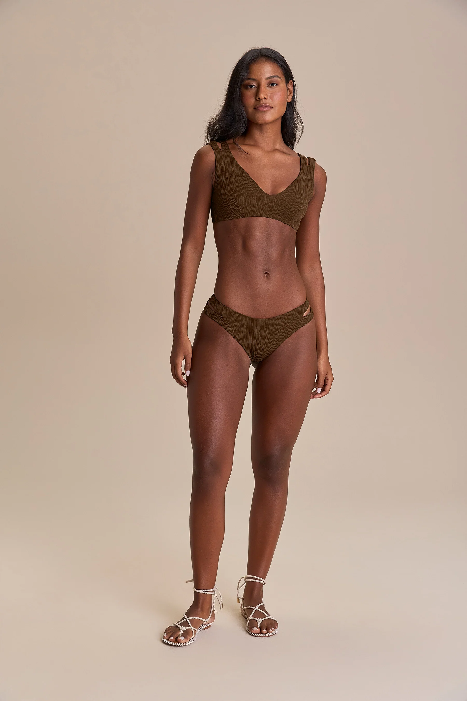 Cut Out Jacquard Curl Bikini Bottom