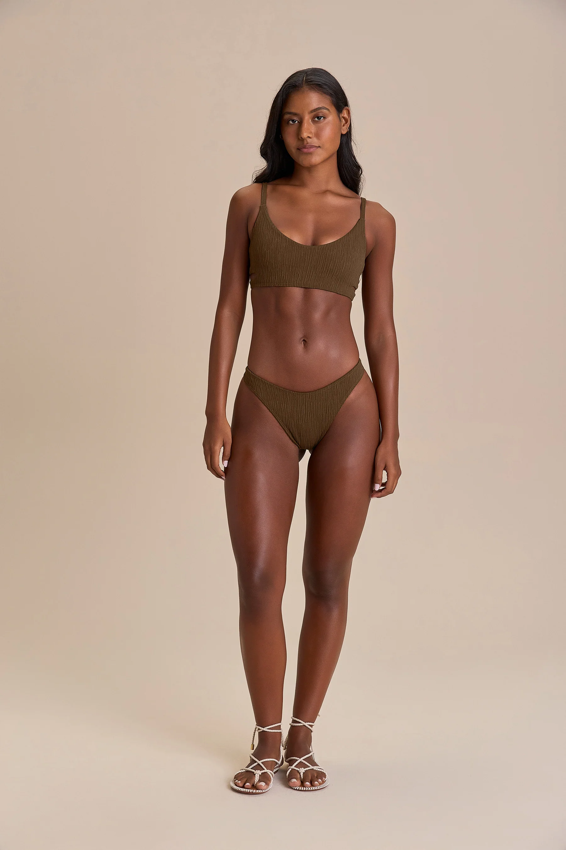 Jacquard Curl High-Cut Bikini Bottom