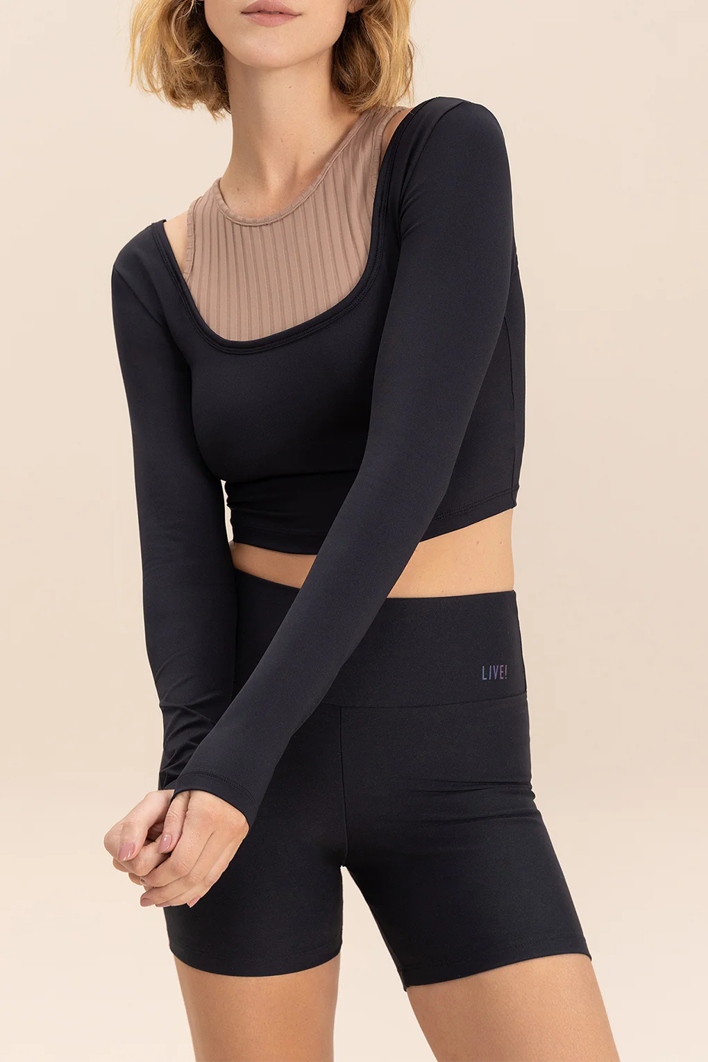 Overlay Long Sleeve Cropped Sports Bra - Image 3