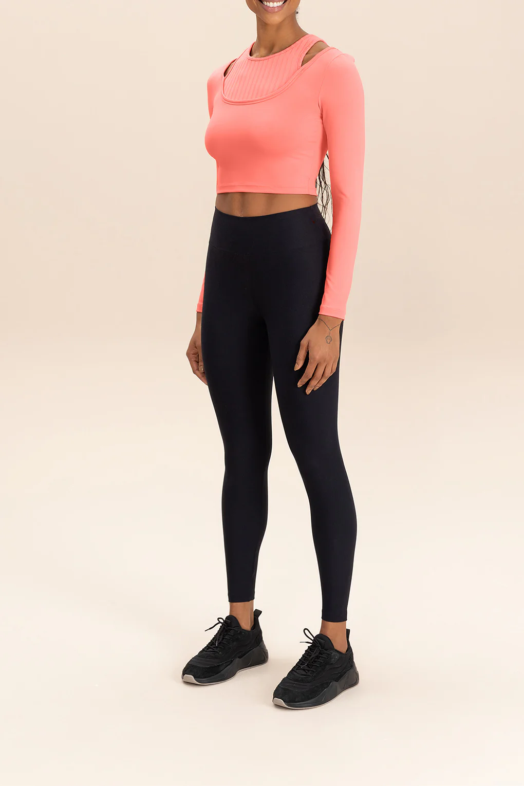 Overlay Long Sleeve Cropped Sports Bra - Image 4